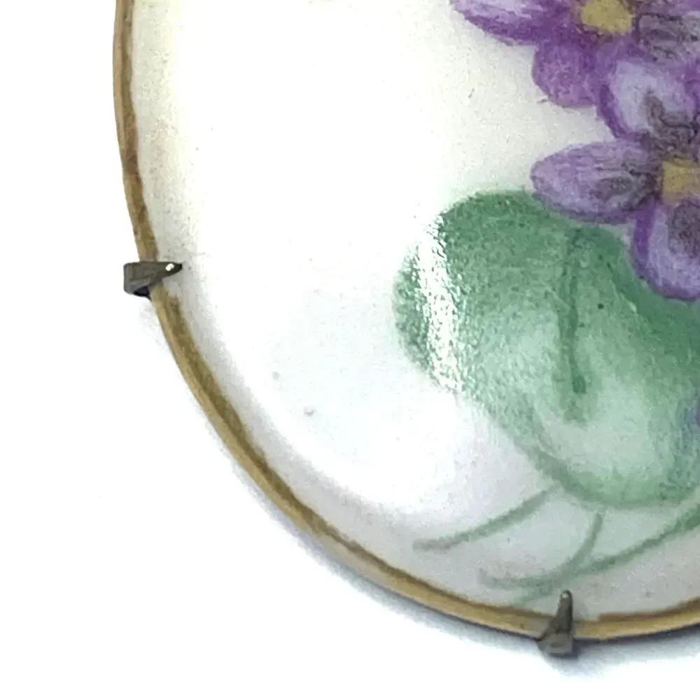 Antique Porcelain Morning Glory Brooch‎ Bezel and Prong Set